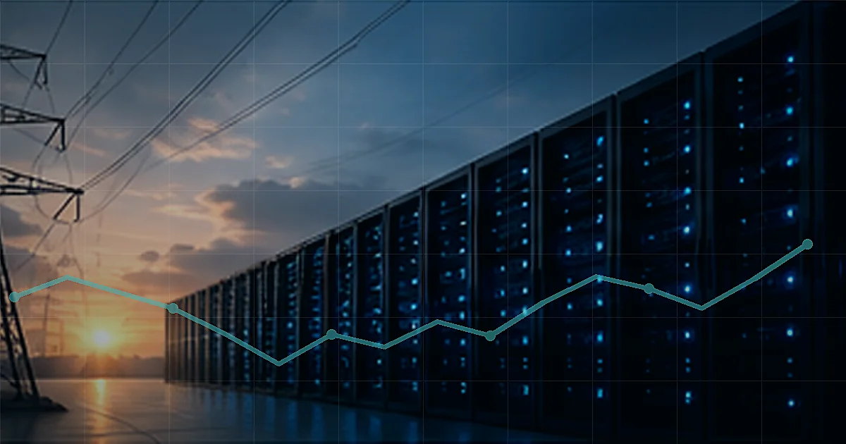 Illustration de data centers, de réseaux électriques et d’infrastructures liées à l’intelligence artificielle